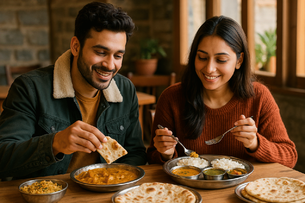 eating food at Manali